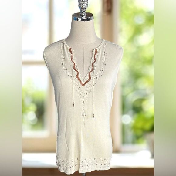 DAVID MEISTER Beaded Embellished Knit Top V-Neck Tank Blouse Size L - Picture 2 of 16